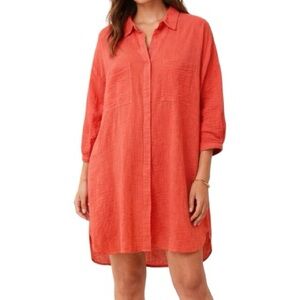 Young Fabulous & Broke YFB 100% Cotton Oversized Gauze Shirt Dress Coral Small S